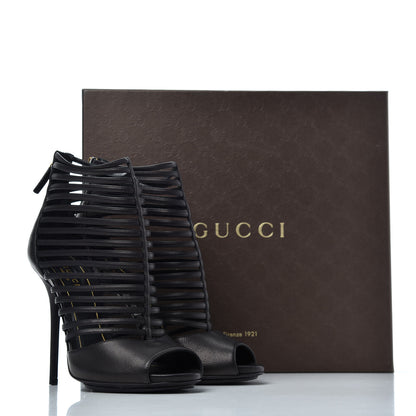Gucci Saddle Soft Lux Peep Toe Caged High Heel Sandals 36.5 Black 16 of 16