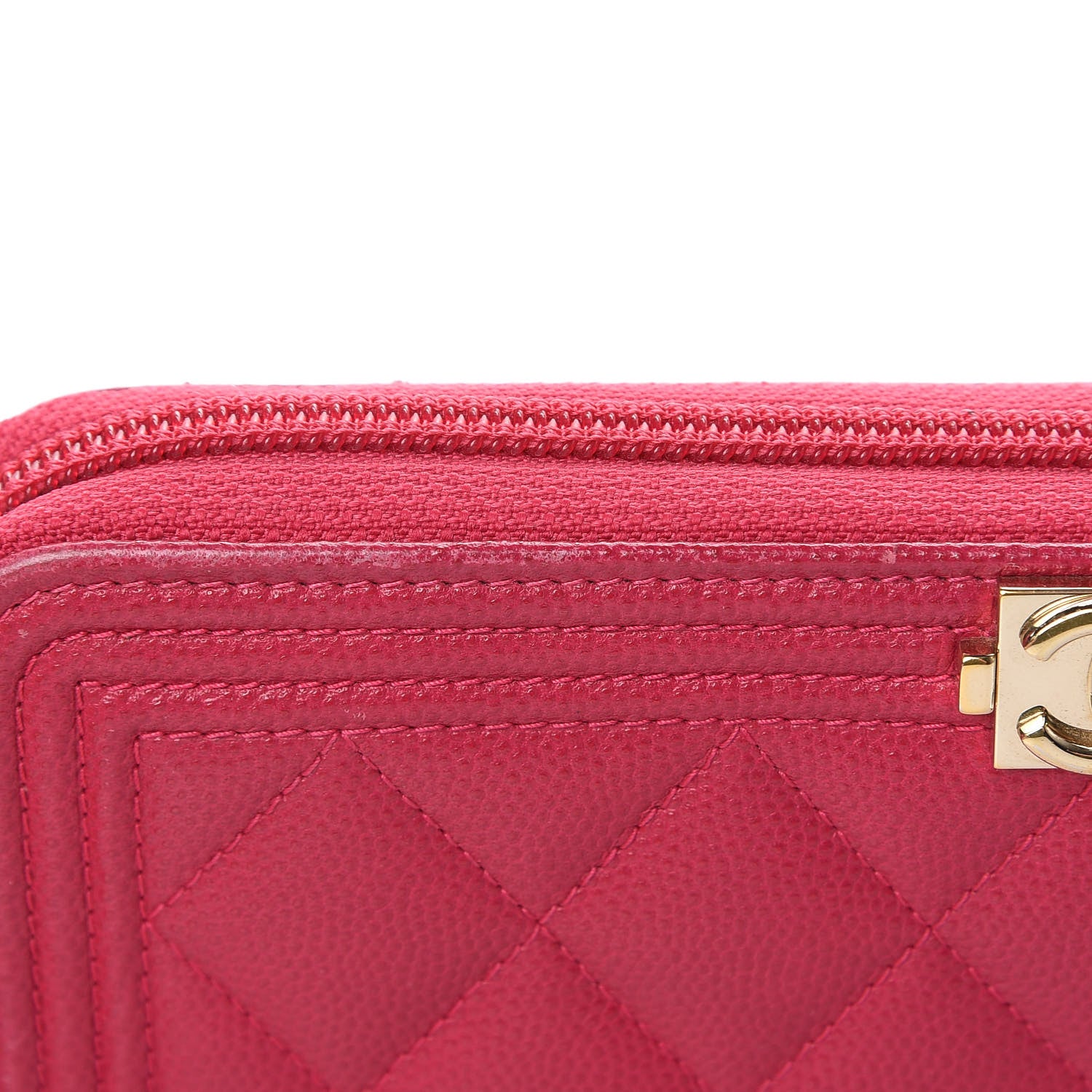 Chanel Caviar Quilted Large Boy Zip Around Wallet Fuchsia 12 of 15