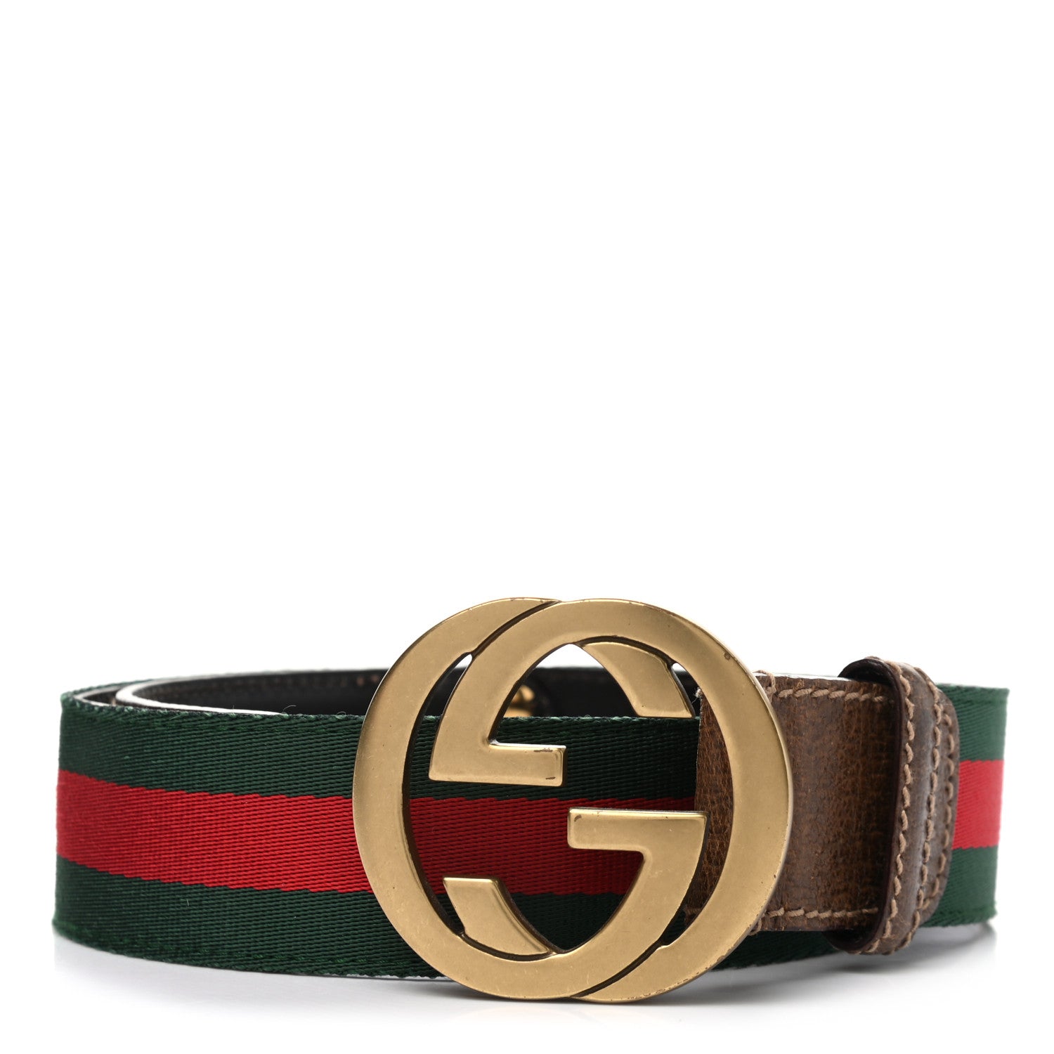 Gucci Nylon Calfskin Double G Web Belt 80 32 Green Red Cuir 1 of 9