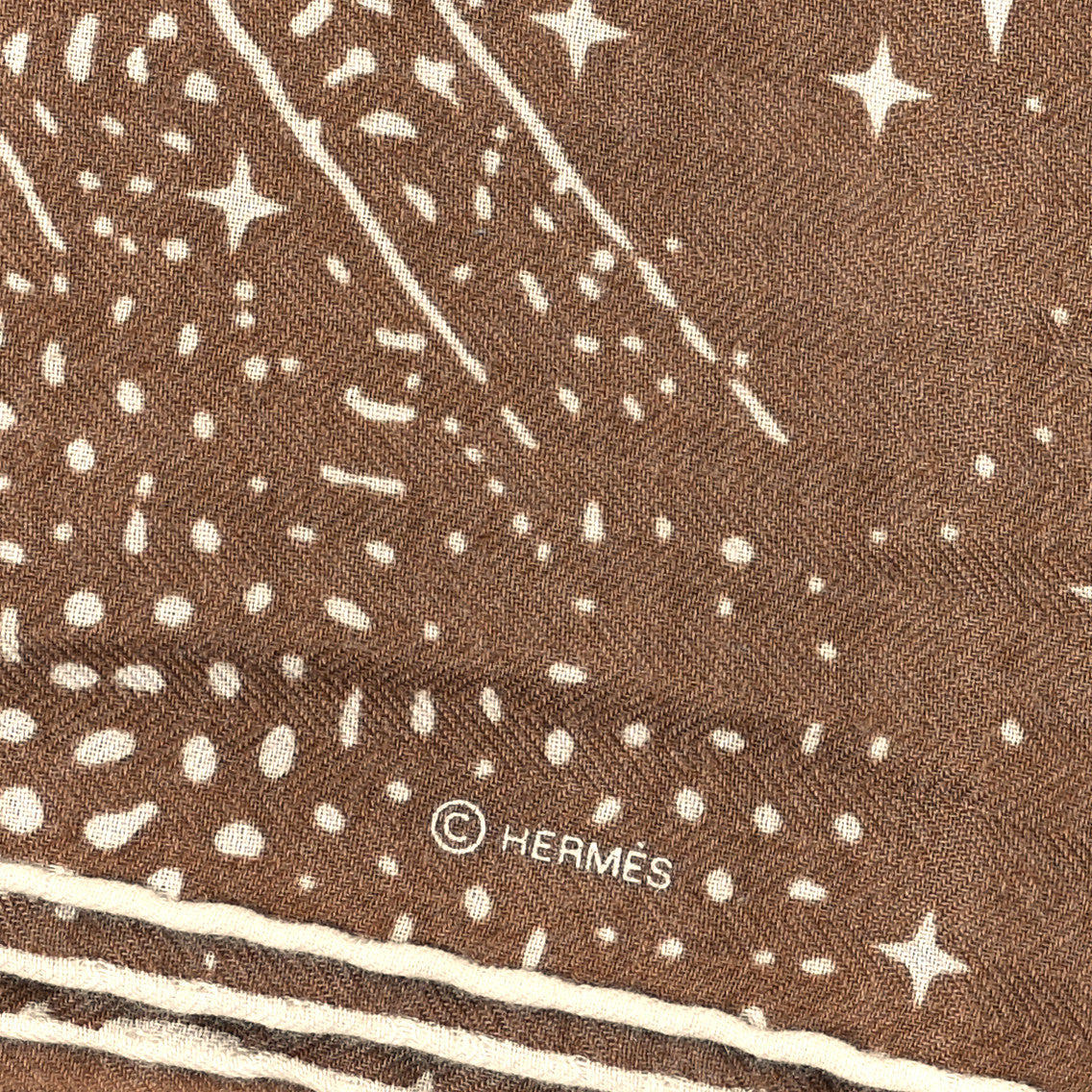 Hermes Silk Cashmere Clair De Lune Shawl 140 Camel White 3 of 3