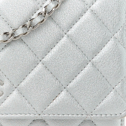 Chanel Metallic Lambskin Quilted Wallet On Chain WOC Silver 9 of 12