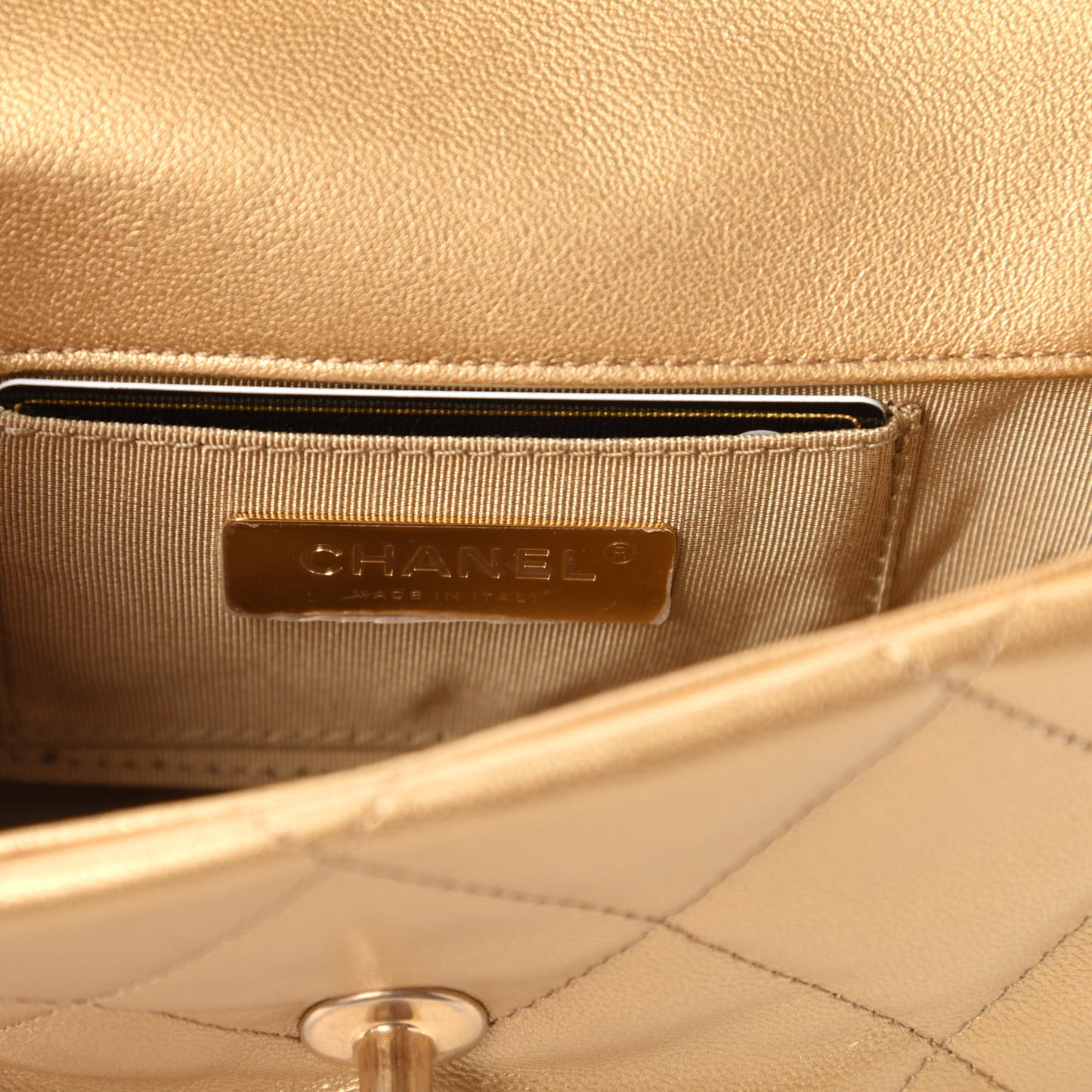 Metallic Goatskin Quilted Chanel 19 Waist Bag Gold
