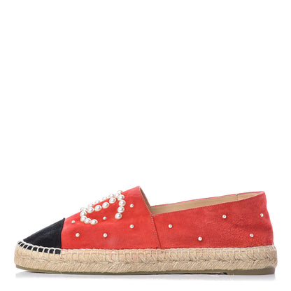 Chanel Suede Pearl CC Espadrilles 40 Red 1 of 14