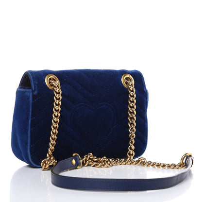 Gucci Velvet Matelasse Mini GG Marmont Shoulder Bag Cobalt Blue 3 of 12