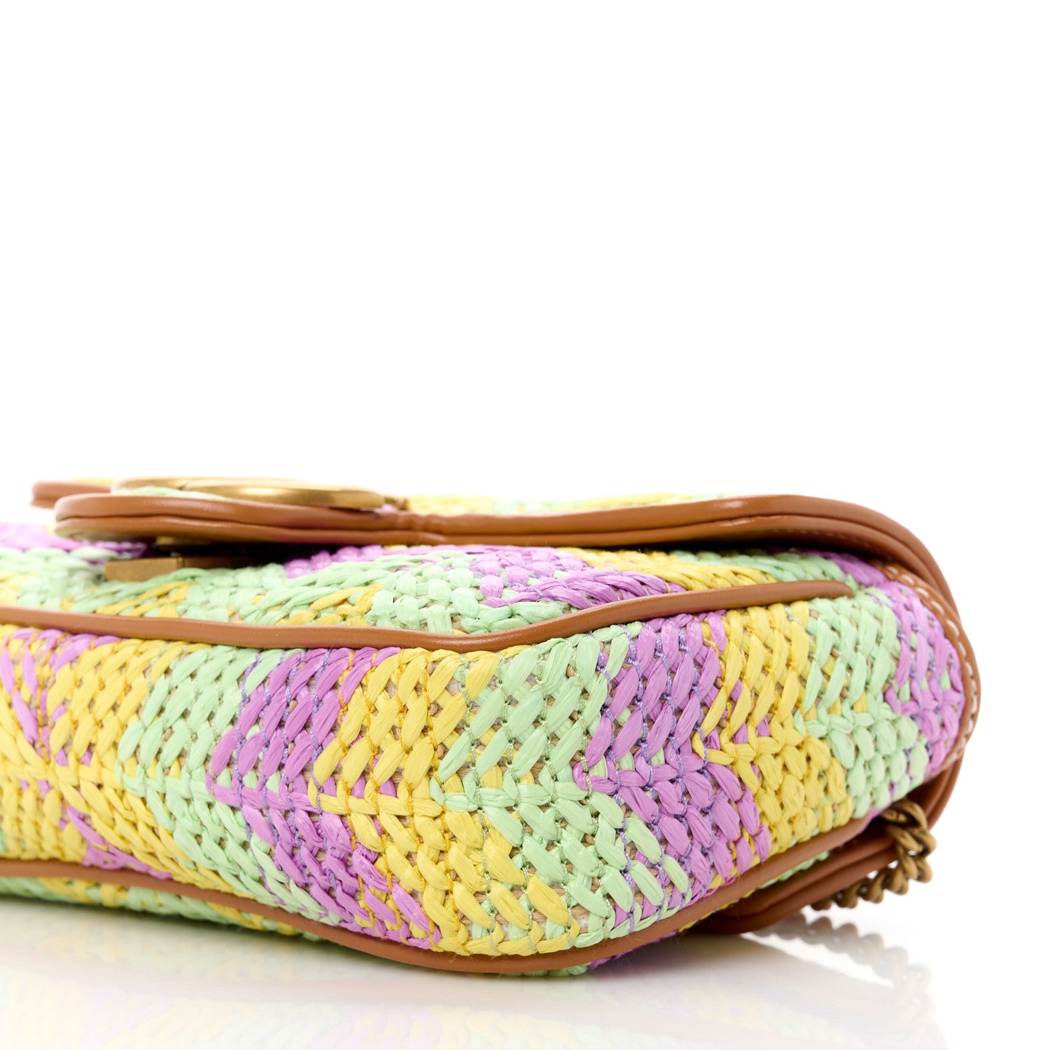 Gucci Woven Raffia Calfskin Super Mini GG Marmont Shoulder Bag Multicolor 10 of 10