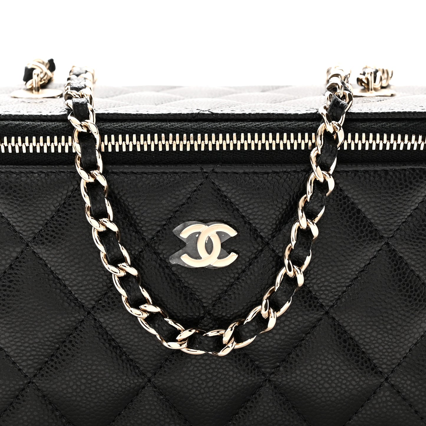 Caviar Quilted Small Vanity Case With Chain Black Black