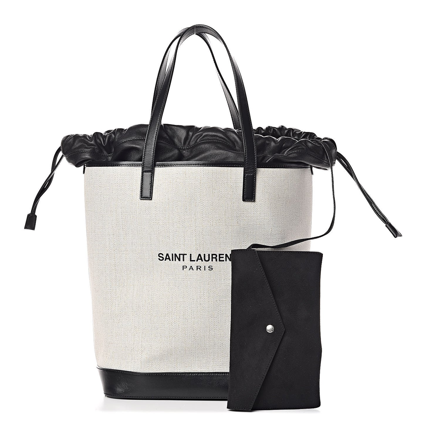 Canvas Calfskin Teddy Drawstring Shopping Tote White Black