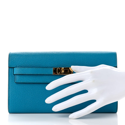 Hermes Chevre Mysore Kelly Wallet To Go Bleu Frida 2 of 7