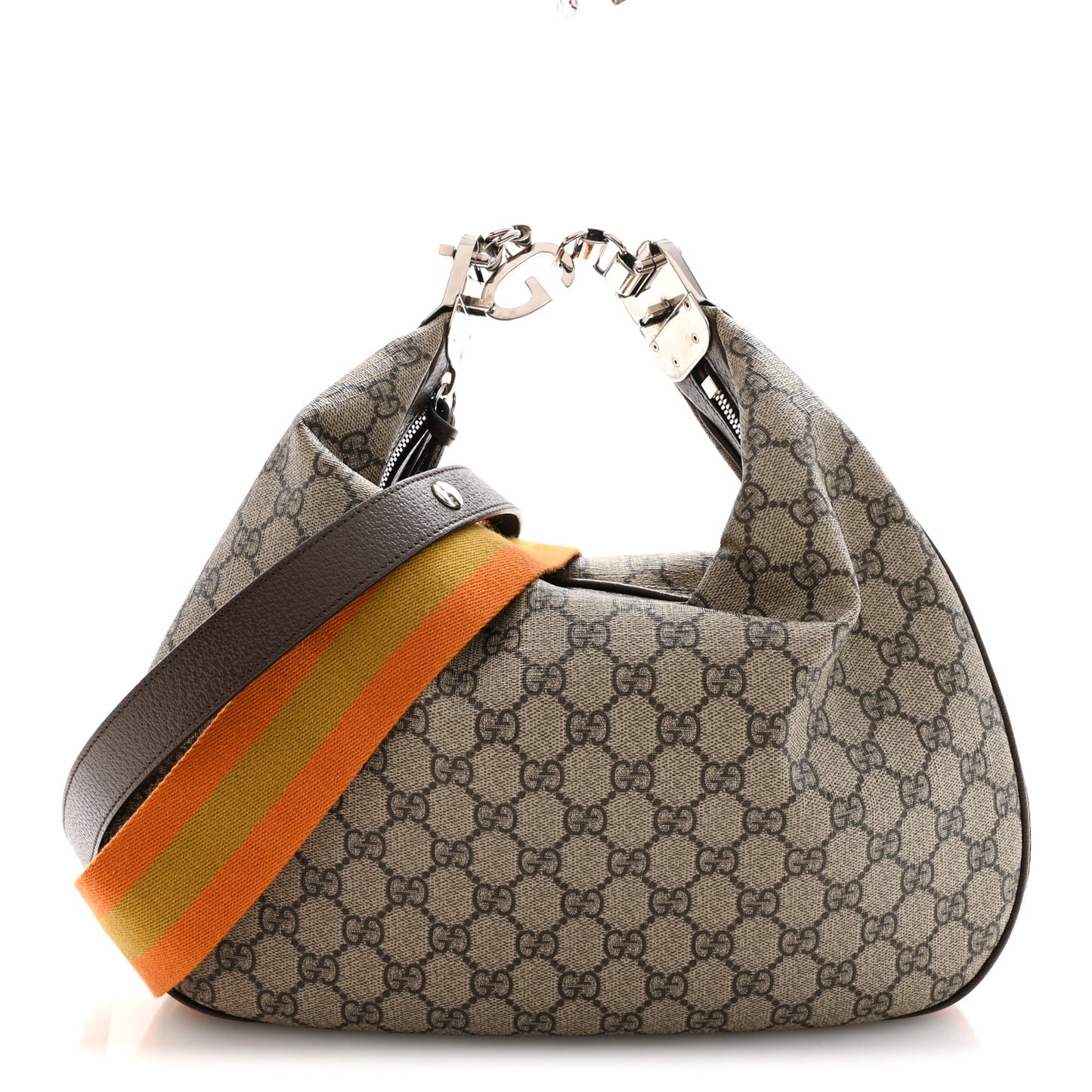 GG Supreme Monogram Textured Calfskin Web Large Attache Shoulder Bag Beige Ebony New Acero