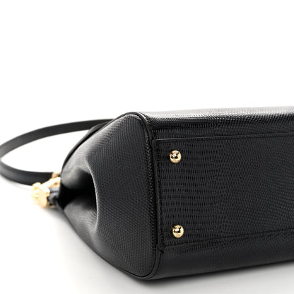 Dolce & Gabbana Iguana Calfskin Embossed Medium Miss Sicily Satchel Black 8 of 9