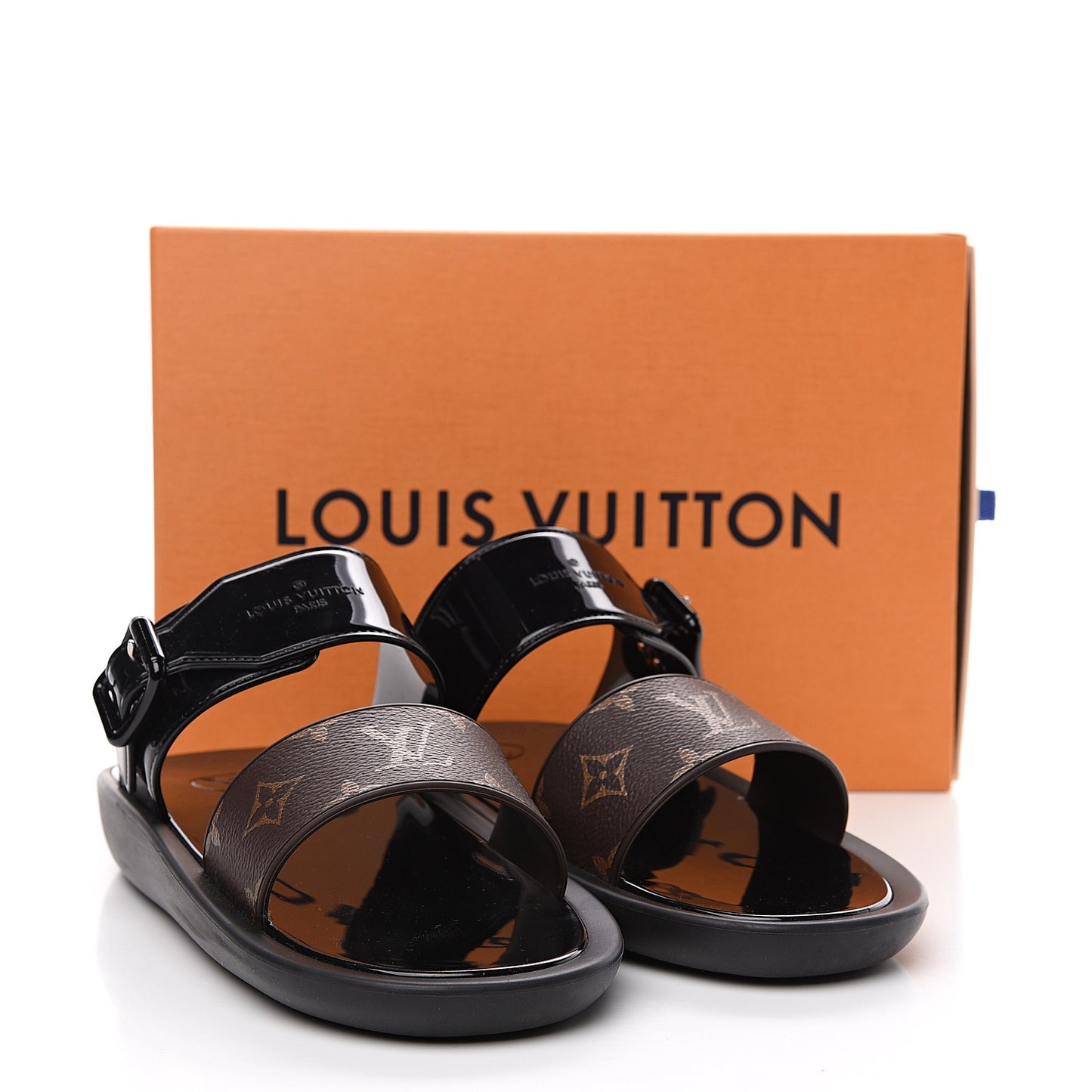 Monogram Sunbath Flat Mule Sandals 39 Black