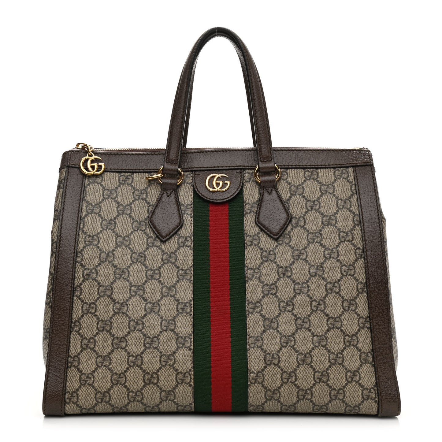 GG Supreme Monogram Web Medium Ophidia Tote Bag Brown