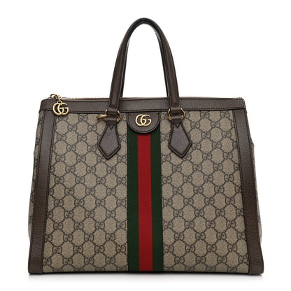 Gucci GG Supreme Monogram Web Medium Ophidia Tote Bag Brown 1 of 12