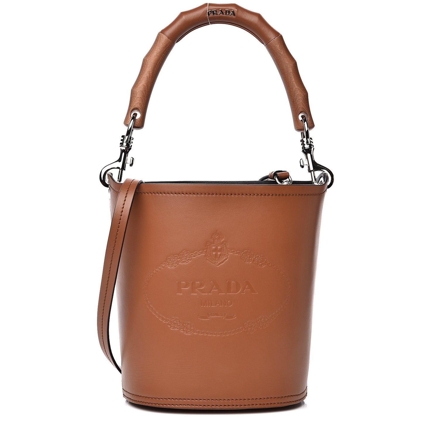 City Calfskin Tambour Bucket Bag Cognac Black