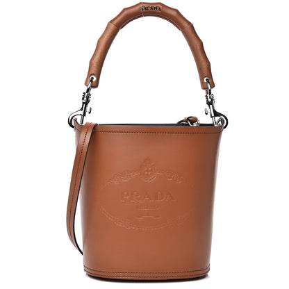 Prada City Calfskin Tambour Bucket Bag Cognac Black 1 of 10