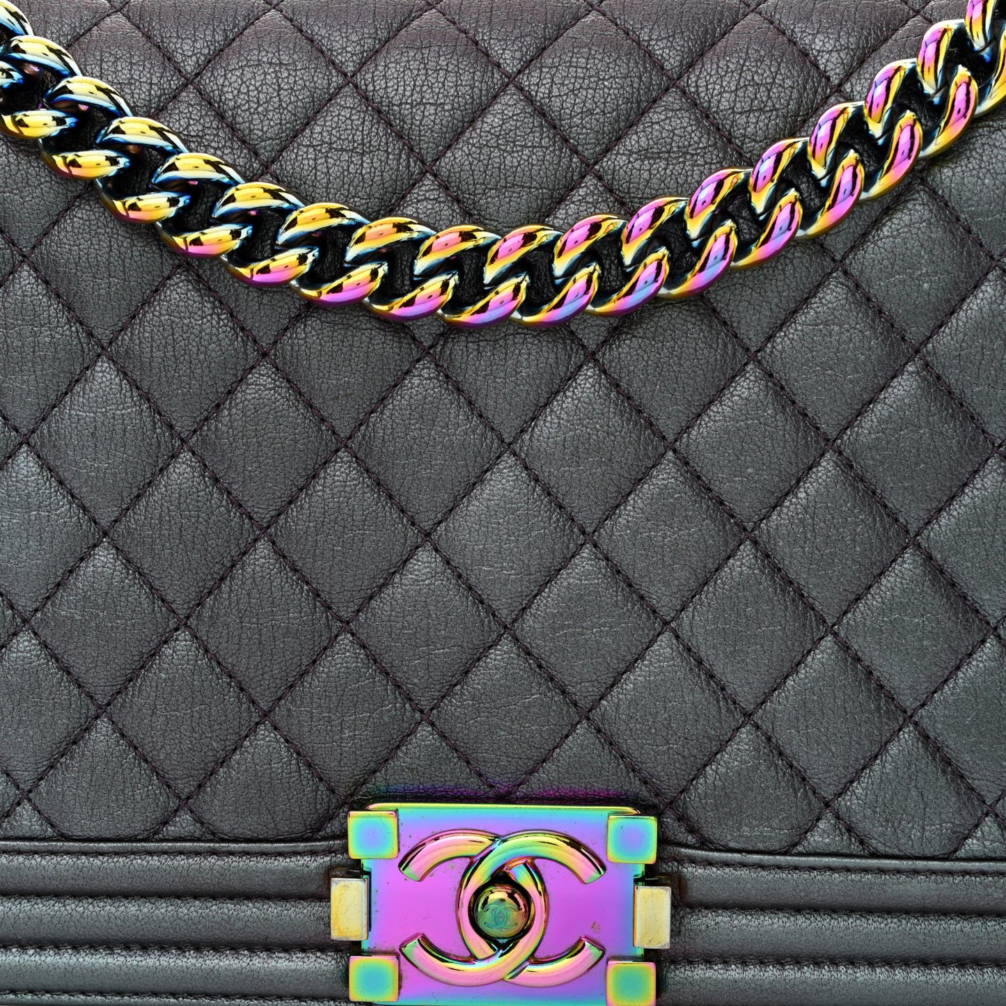 Iridescent Goatskin Quilted New Medium Boy Flap Purple