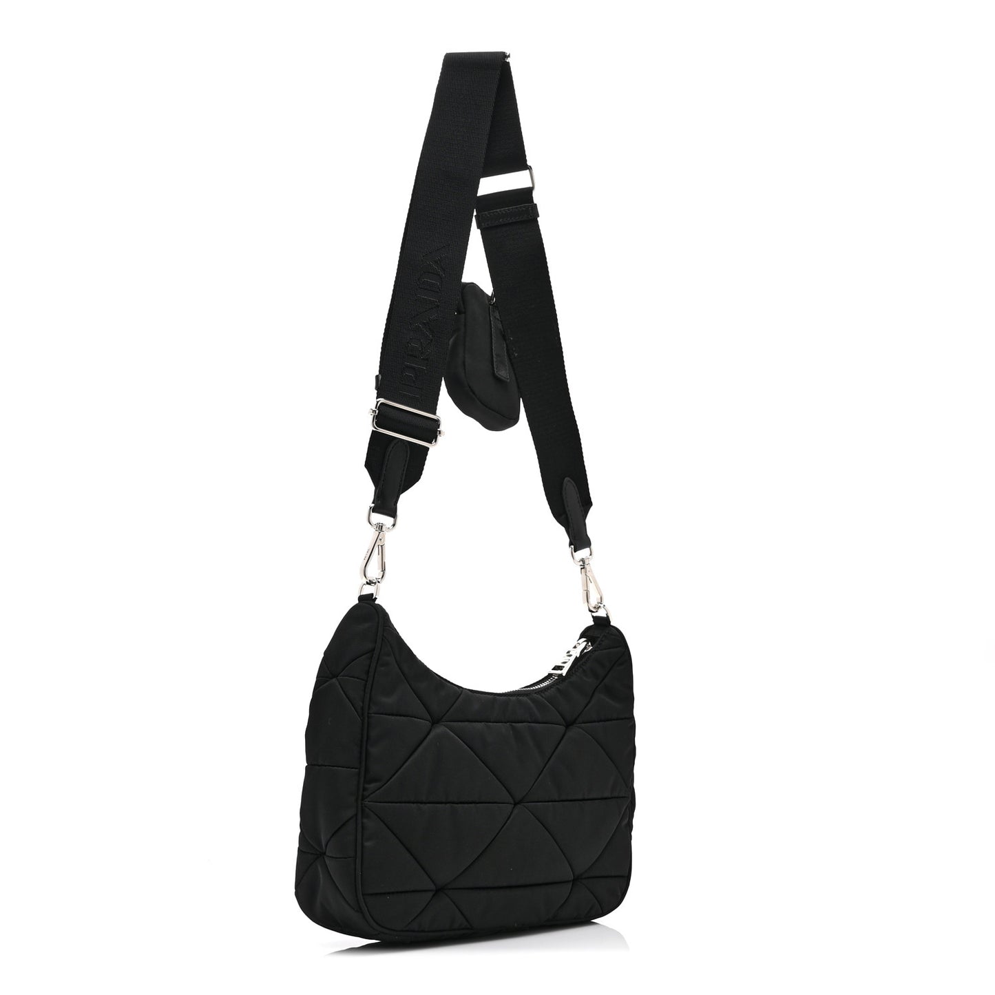 Re-Nylon Triangle Padded Patchwork Shoulder Bag Black