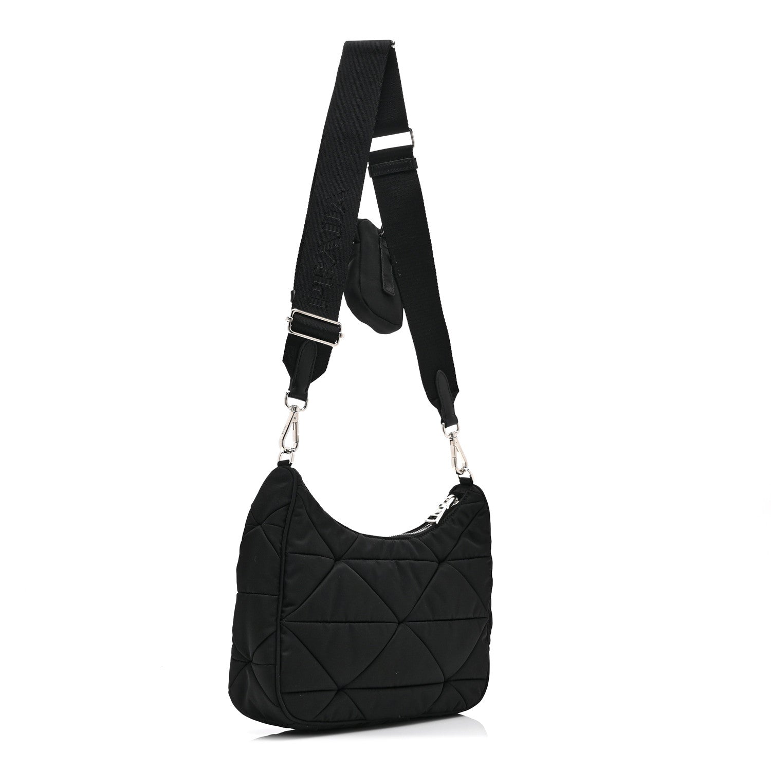 Prada Re-Nylon Triangle Padded Patchwork Shoulder Bag Black 3 of 10