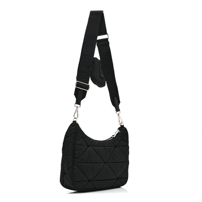 Prada Re-Nylon Triangle Padded Patchwork Shoulder Bag Black 3 of 10