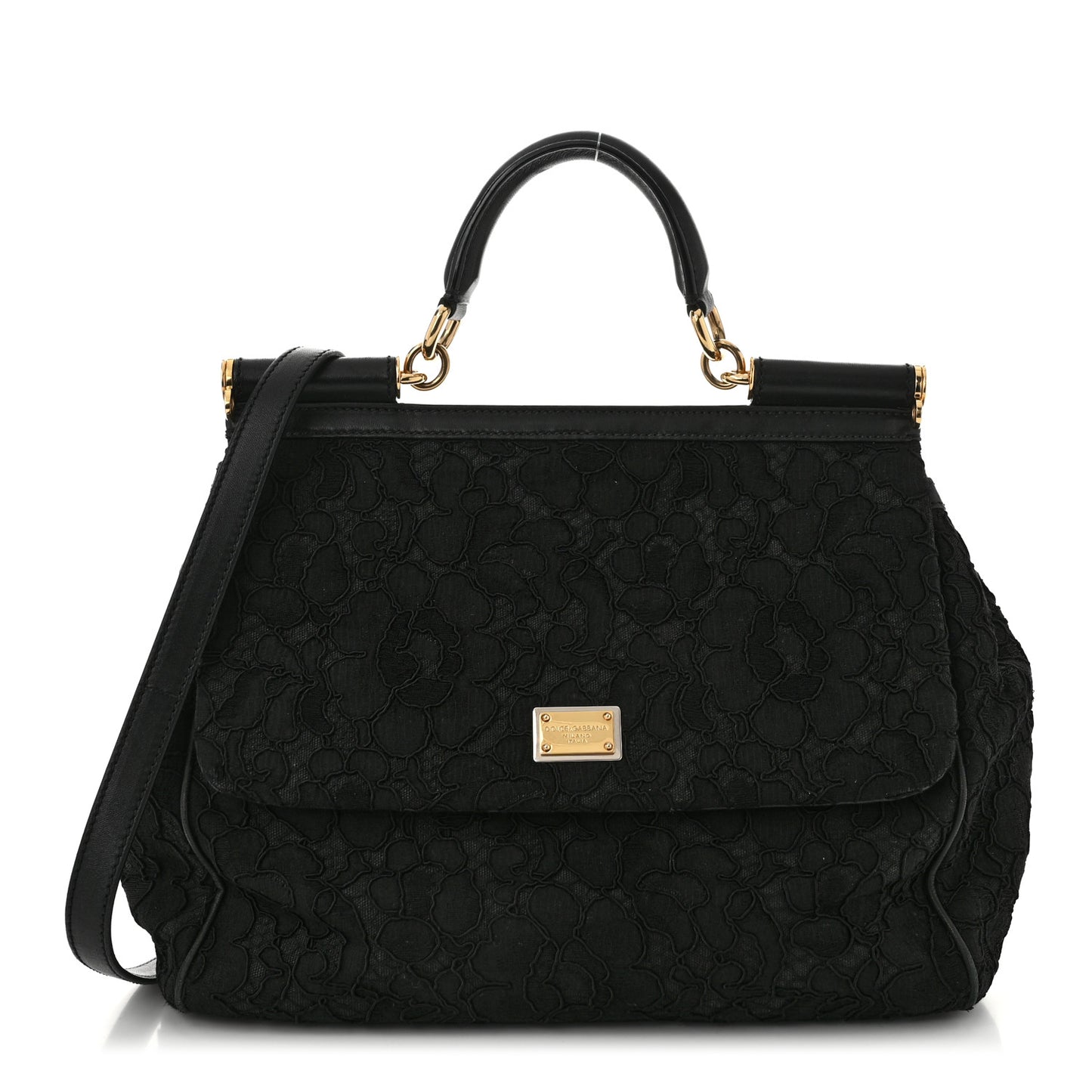 Calfskin Lace Miss Sicily Satchel Black