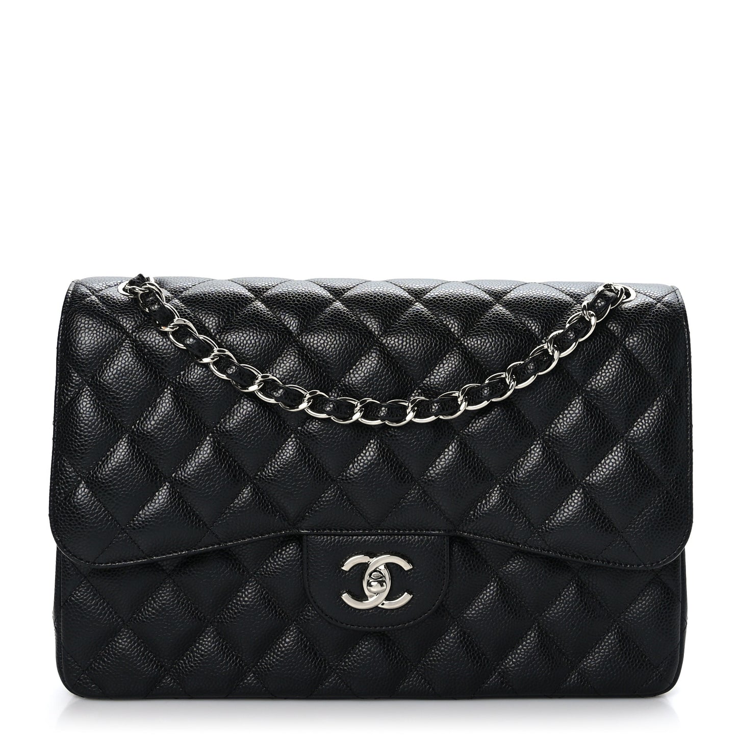 Caviar Quilted Jumbo Double Flap Black