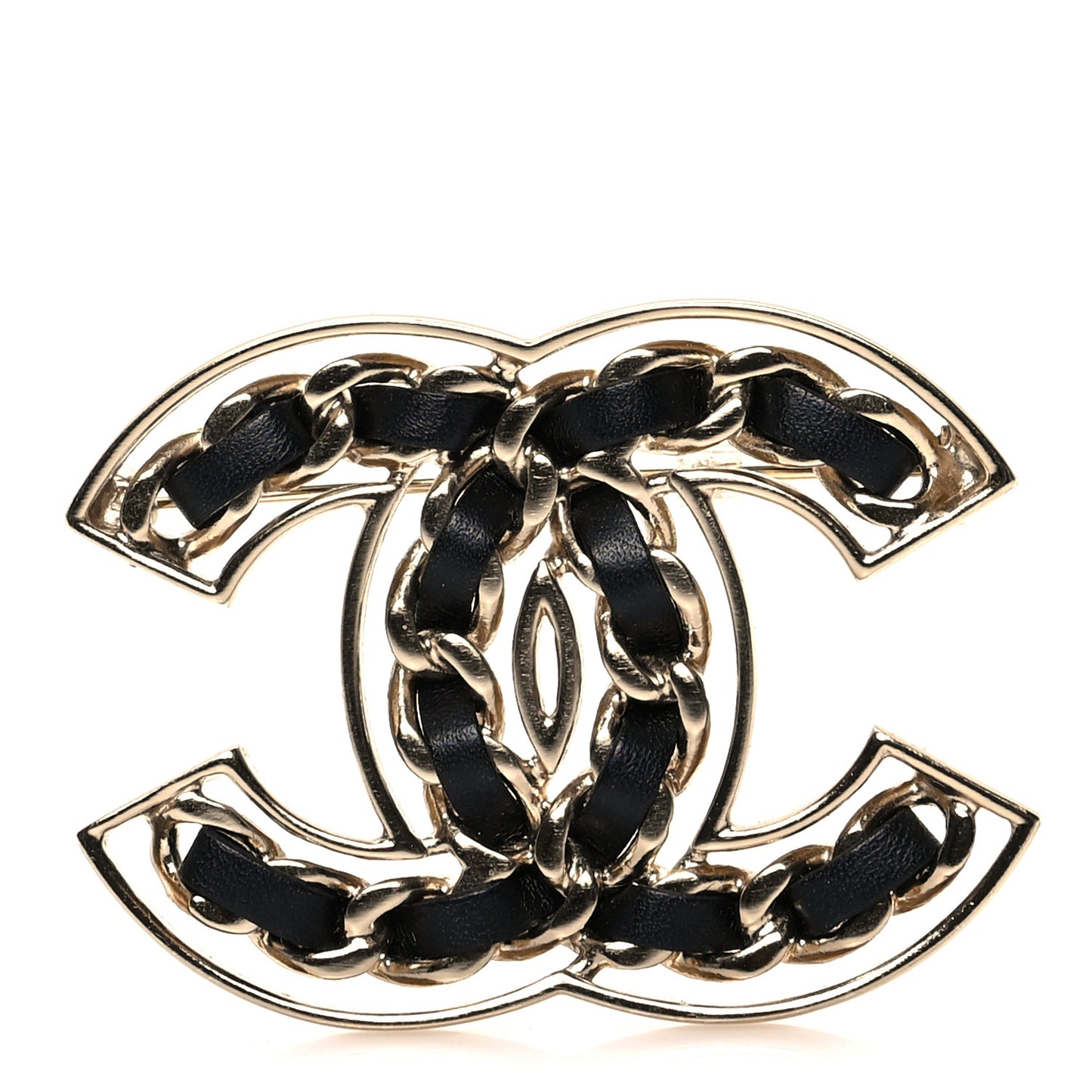 Lambskin Chain CC Brooch Black Gold