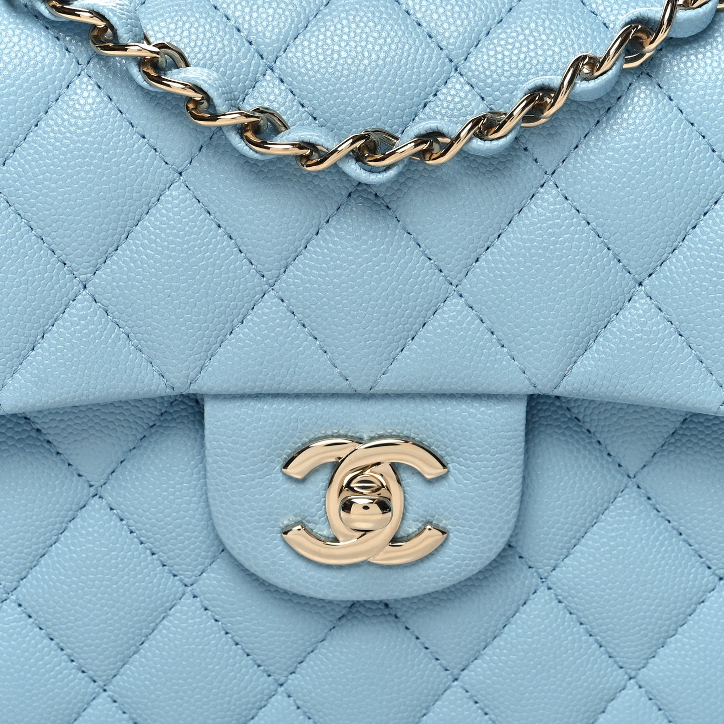 Caviar Quilted Small Double Flap Light Blue
