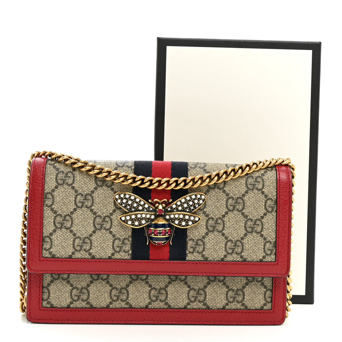 Gucci GG Supreme Monogram Web Queen Margaret Chain Wallet Red 10 of 10