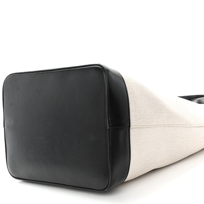 Saint Laurent Canvas Calfskin Teddy Drawstring Shopping Tote White Black 10 of 11
