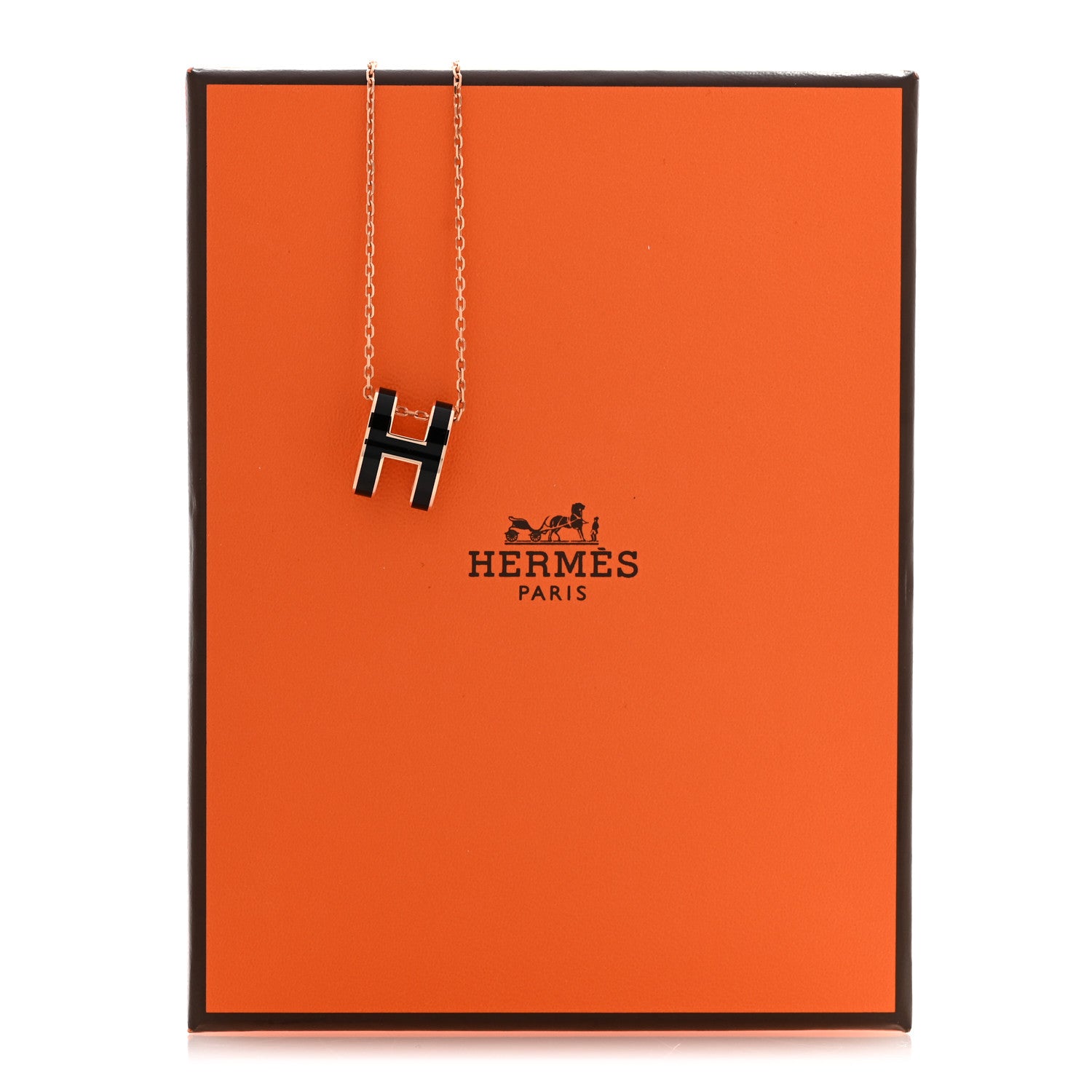 Hermes Lacquered Rose Gold Pop H Pendant Necklace Black 8 of 8