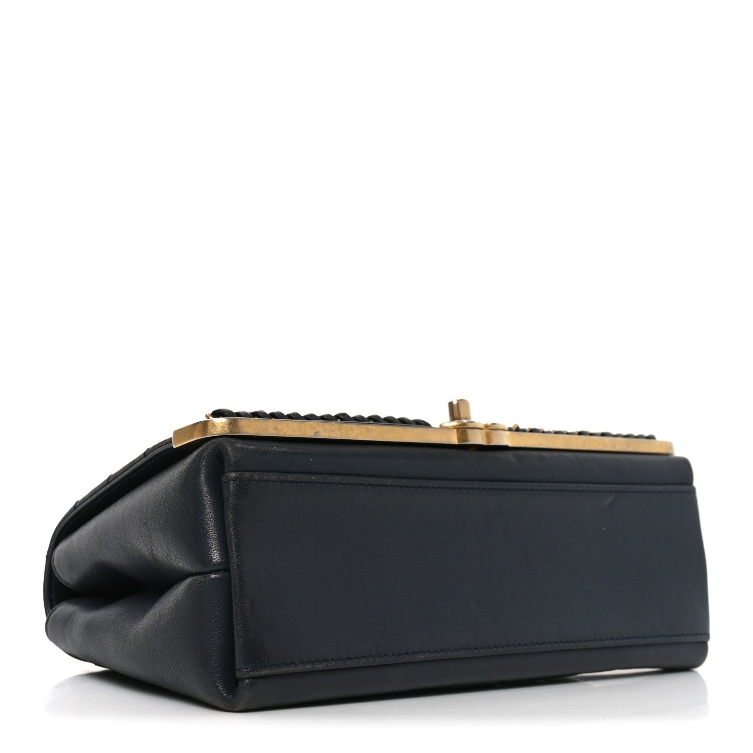 Chanel Sheepskin Chevron Stitched Chain Top Handle Flap Blue 4 of 10