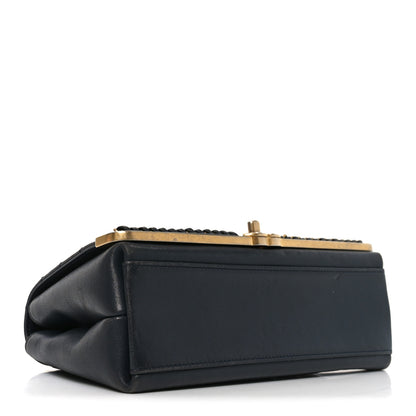 Chanel Sheepskin Chevron Stitched Chain Top Handle Flap Blue 4 of 10