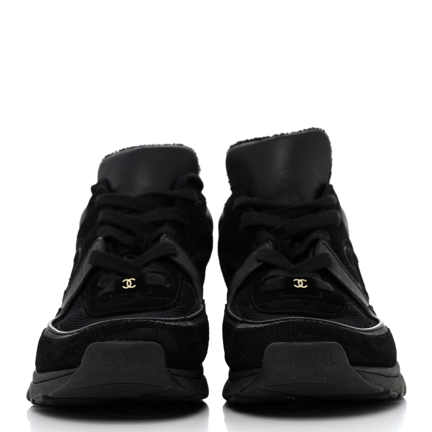 Fabric Calfskin Suede CC Sneakers 37.5 Black