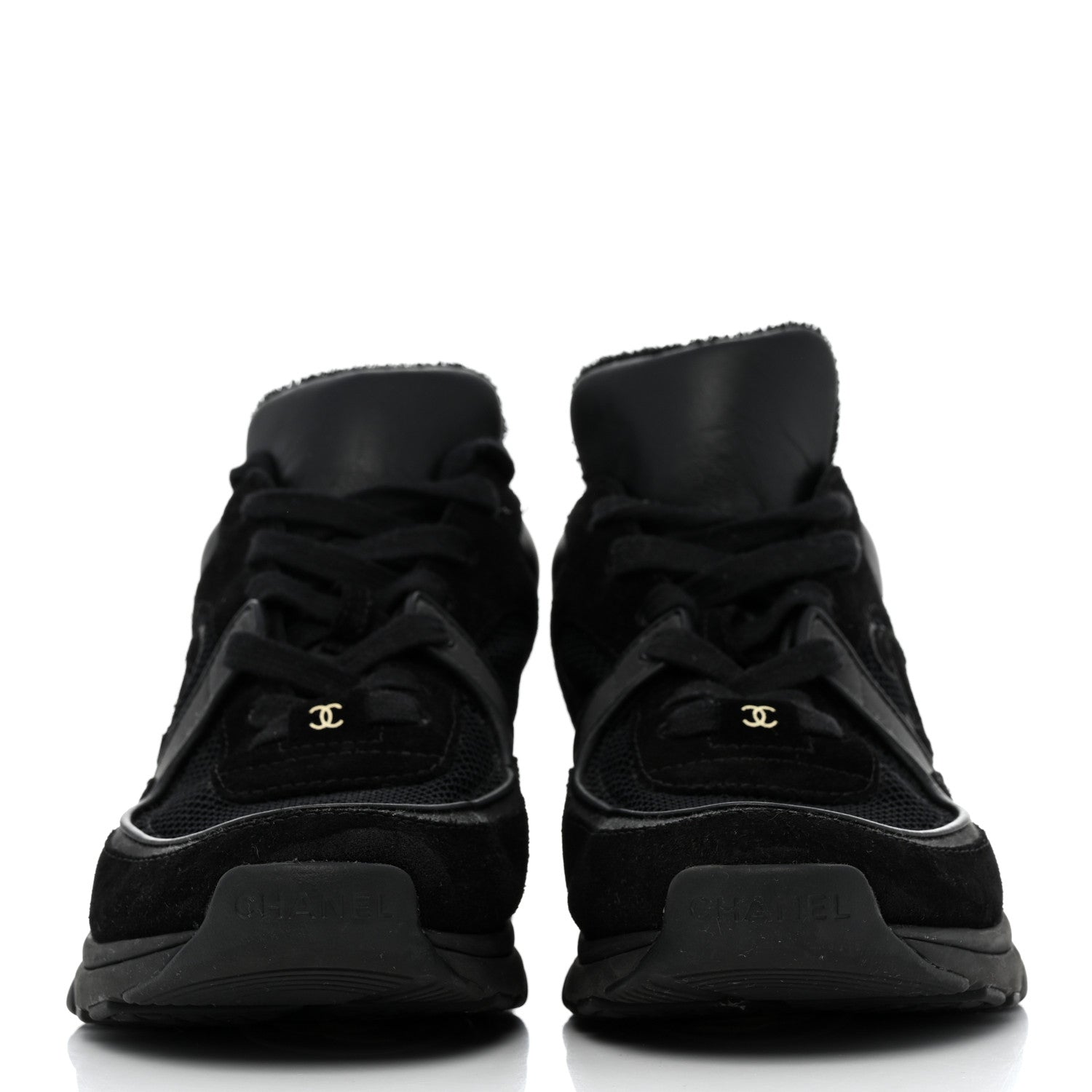 Chanel Fabric Calfskin Suede CC Sneakers 37.5 Black 2 of 8