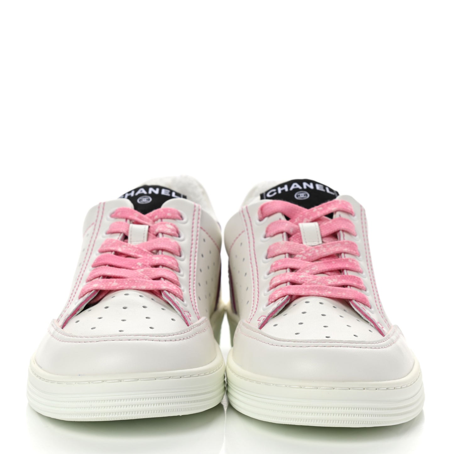 Calfskin Womens Logo Sneakers 37.5 White Pink