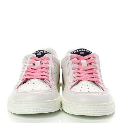 Chanel Calfskin Womens Logo Sneakers 37.5 White Pink 2 of 8