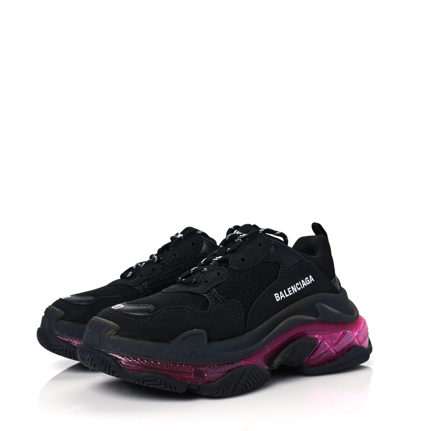 Fabric Mesh Clear Sole Womens Triple S Sneakers 37 Black Pink Neon