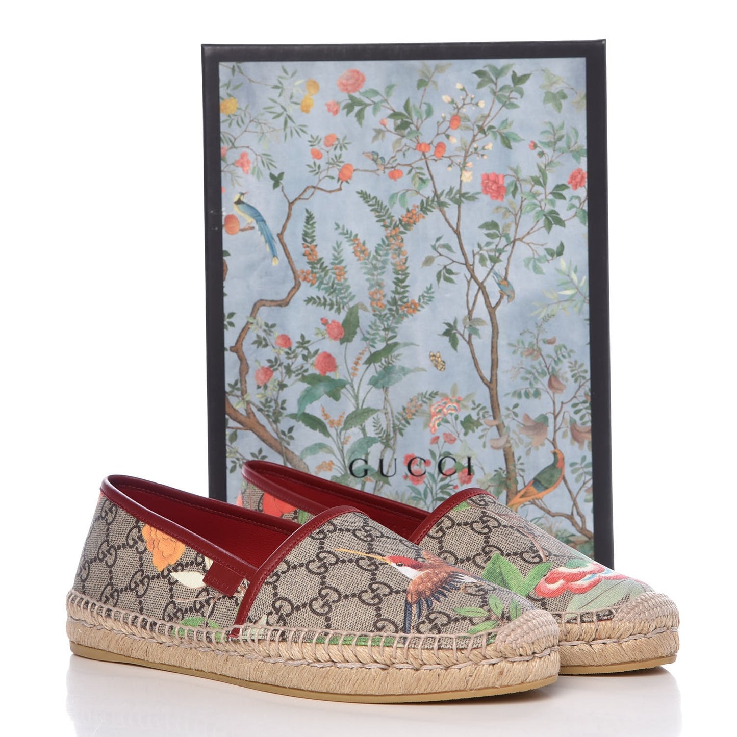 GG Supreme Monogram Tian Womens Espadrilles 39 Beige Multicolor Red