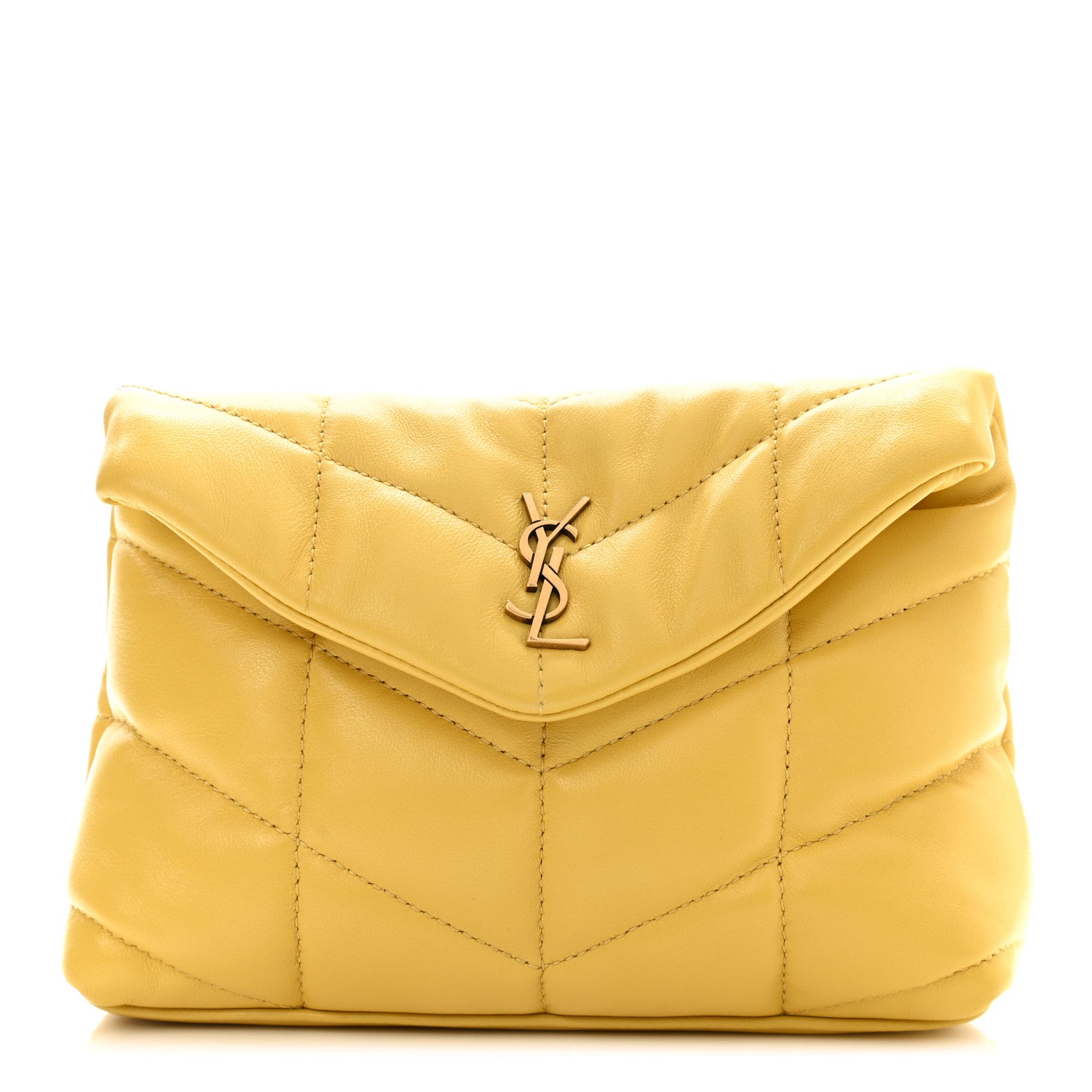 Saint Laurent Lambskin Monogram Loulou Puffer Pouch Clutch Yellow 3 of 13