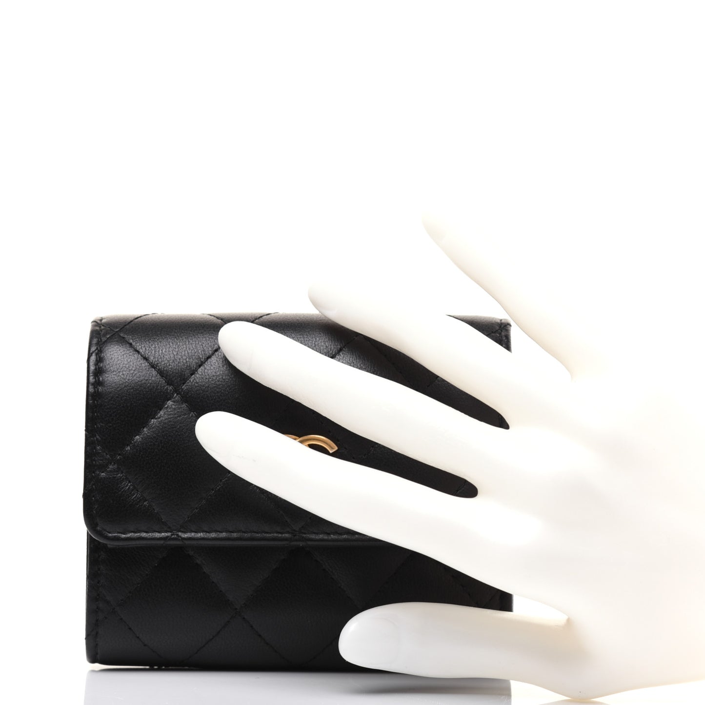 Lambskin Quilted Small Compact Wallet Black
