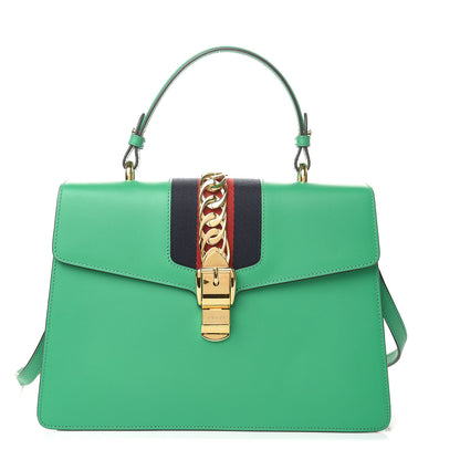 Gucci Vitello Fontanella Web Medium Sylvie Top Handle Bag Synthetic Green Garden 1 of 8