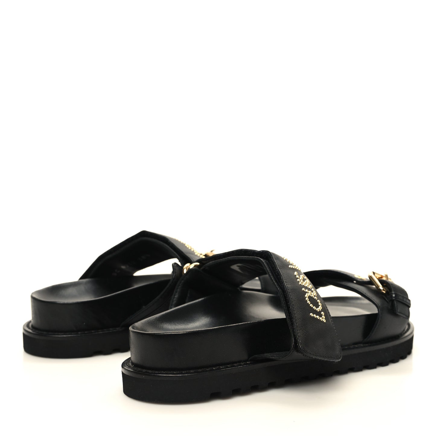Lambskin Studded Paseo Flat Comfort Mule 38.5 Black