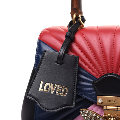Gucci Calfskin Bamboo Trapuntata Queen Margaret Top Handle Bag Blue Agata Hibiscus Red Mystic White Sugar Pink 14 of 15