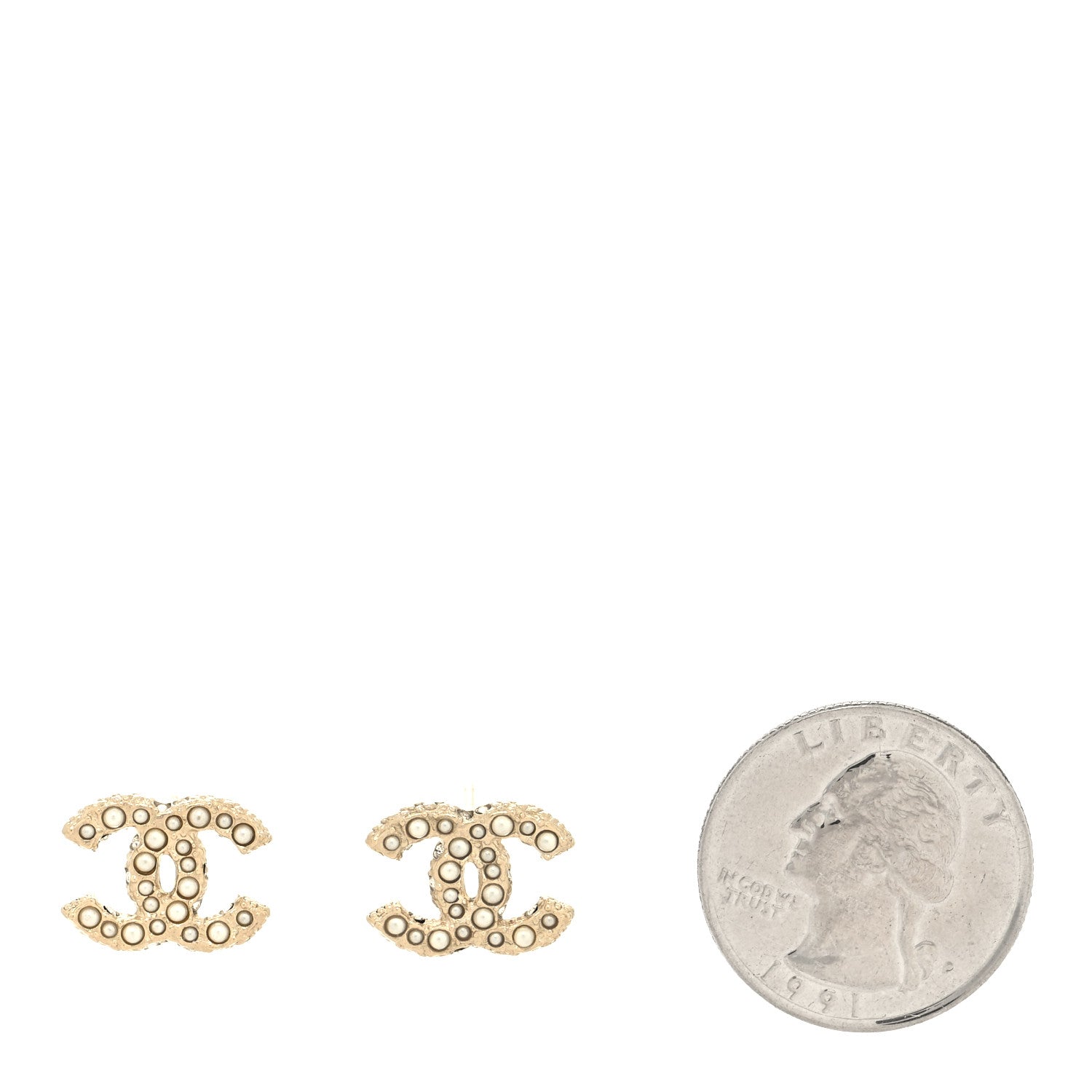 Chanel Metal Graduated Pearl Crystal CC Earrings Light Gold 2 of 4