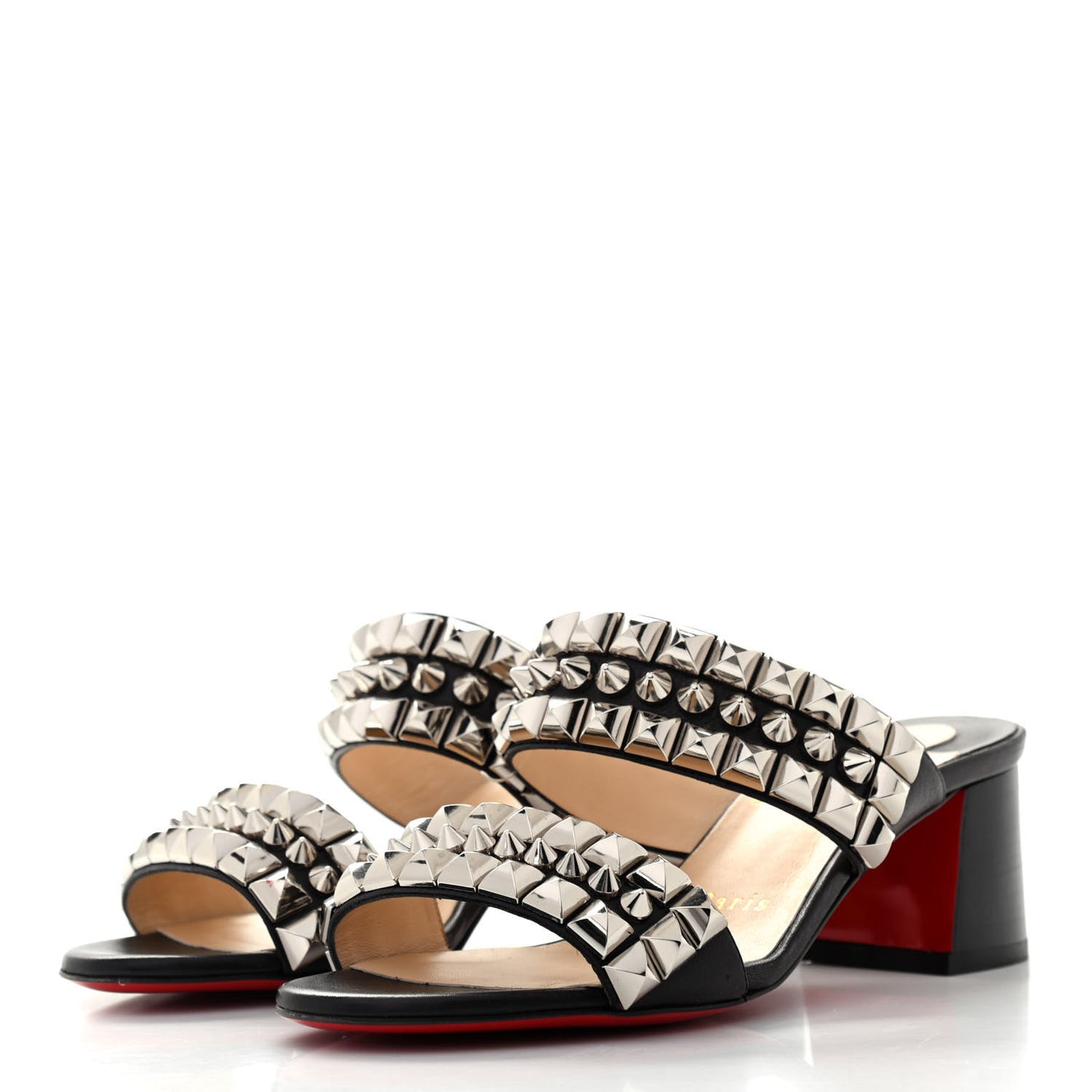 Calfskin Studded Tina Goes Mad 55 Slide Sandals 35 Black