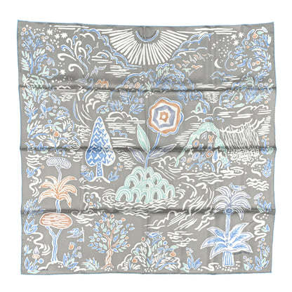 Hermes Silk Isola Di Primavera Scarf 90 Gris Clair Bleu Paradis 1 of 5
