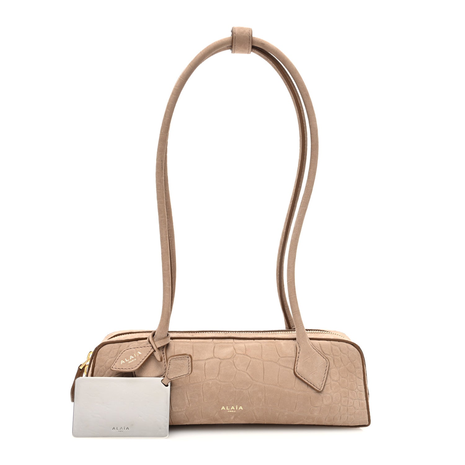 Alaia Nubuck Crocodile Embossed Small Le Teckel Bag Grege 3 of 10