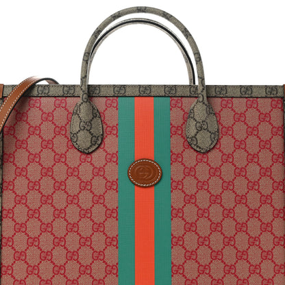 Gucci X DANS LE VERT GG Supreme Monogram Cuoio Web Large Retro Interlocking Tote Beige Rosso Ebony Harness Brown 9 of 11