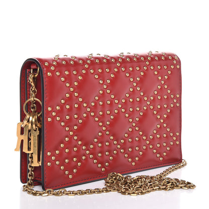 Christian Dior Calfskin Cannage Studded Lady Dior Wallet on Chain Deep Red 3 of 9
