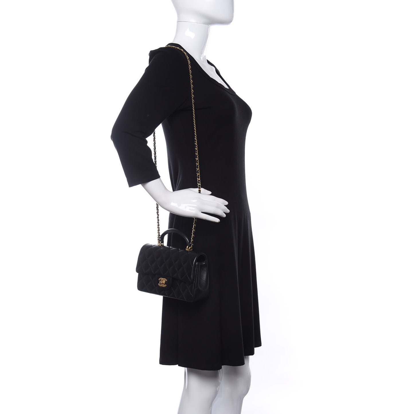 Lambskin Quilted Mini Top Handle Rectangular Flap Black